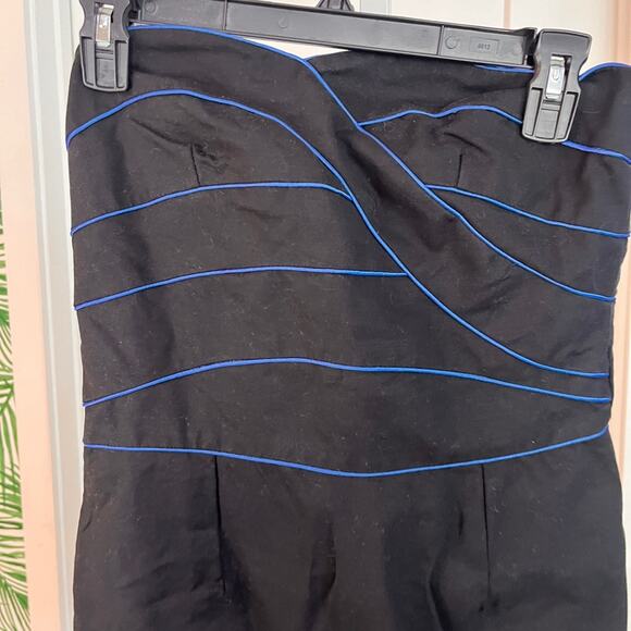 Sandro Paris Black Strapless Mini Dress with Blue Trim 2 - Picture 3 of 9